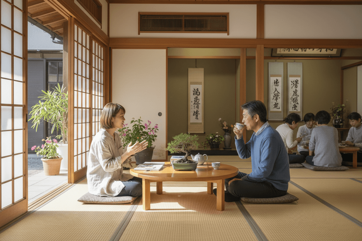 縁側で語らう人たちのイメージ